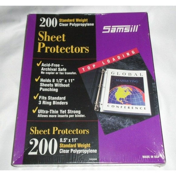 Samsill 200 Clear Standard Weight Sheet Protectors 8.5" x 11" Fits 3 Ring Binder - Picture 2 of 2